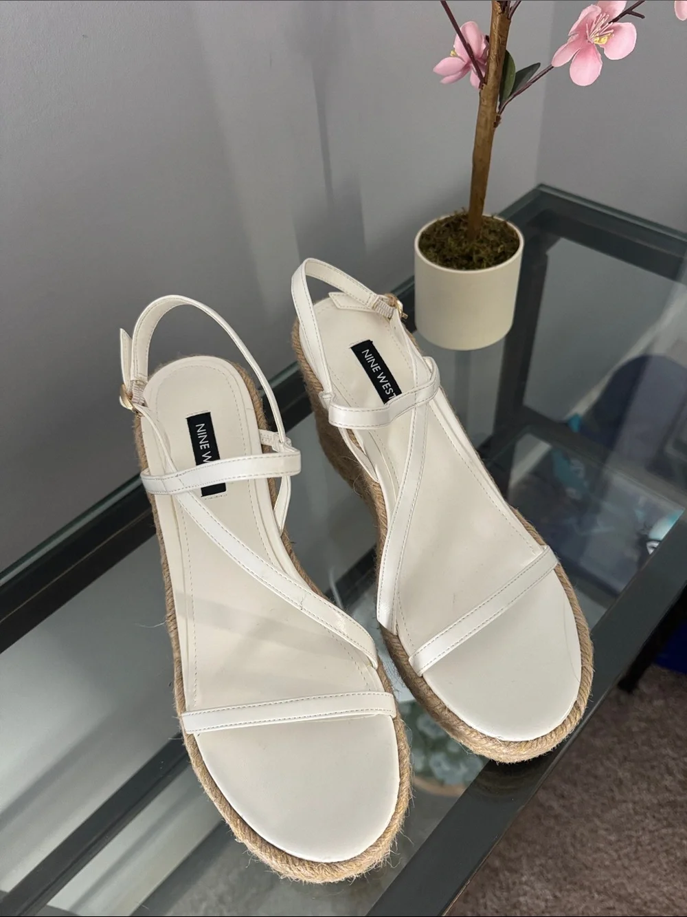 Nine West White Espadrille Wedge Sandals